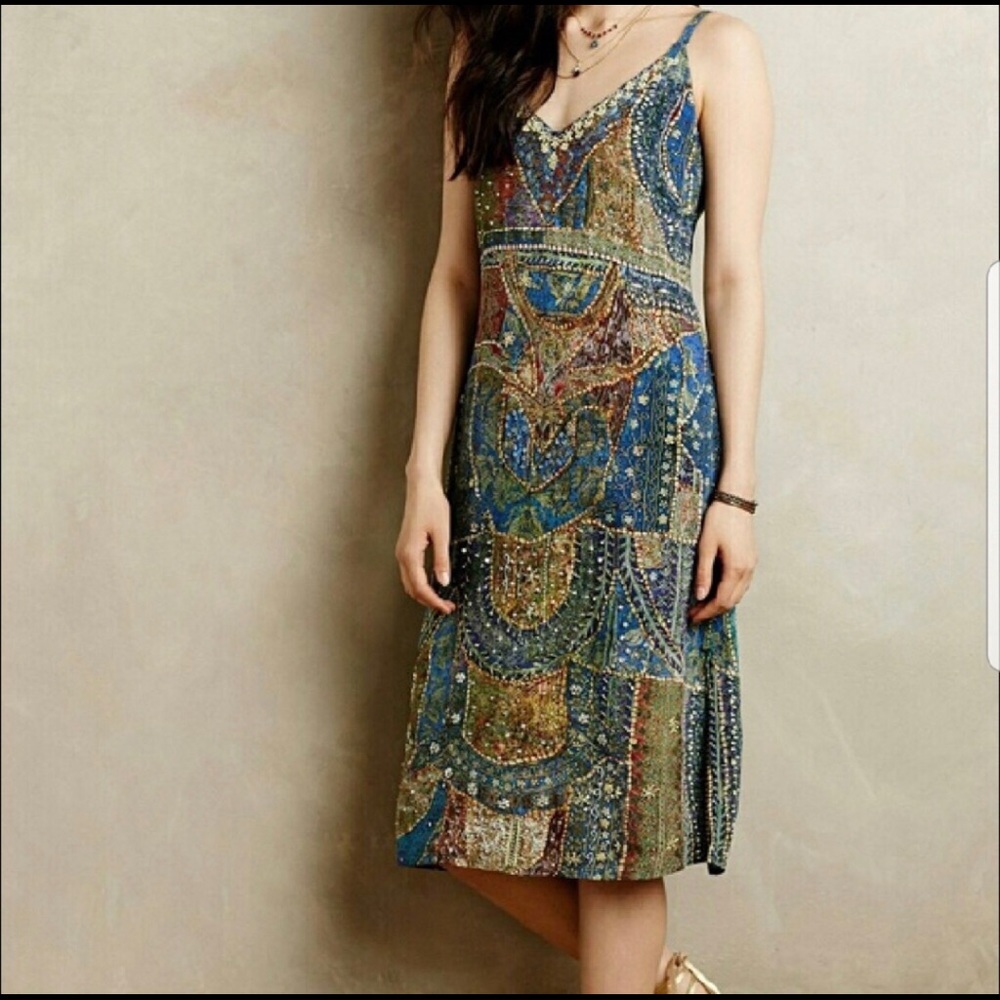 Leifsdottir Sennen Beaded Silk Dress ❤️🧡💛